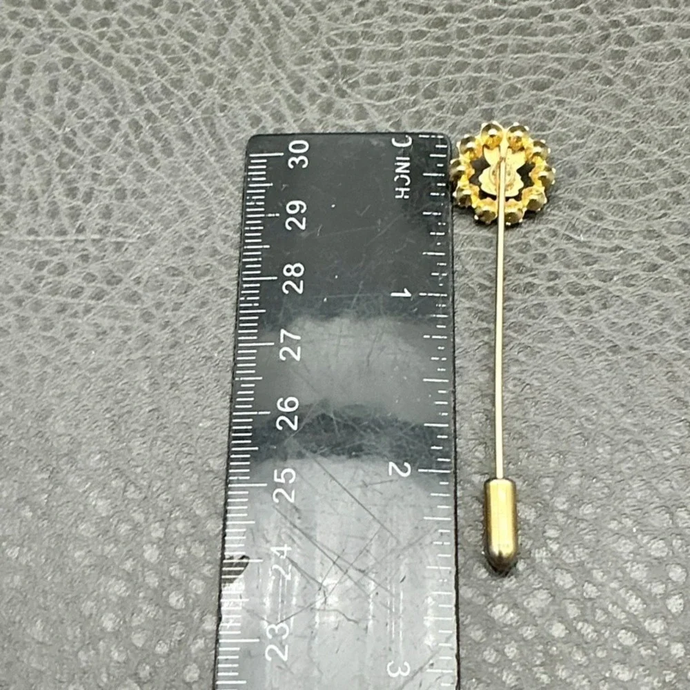 Vintage FOE Fraternal Order of Eagles Rhinestone‎ Gold Tone Stick Pin 2.5 Inch